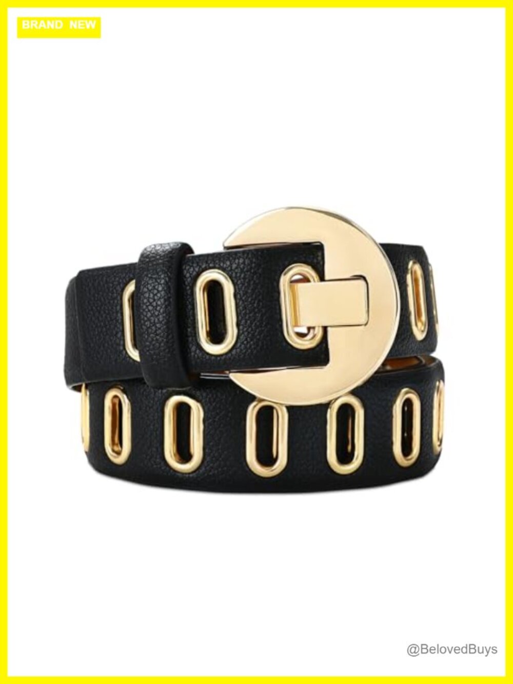Faux Leather Grommet Belt Gold Buckle for Women Stylish Versatile Accessory
